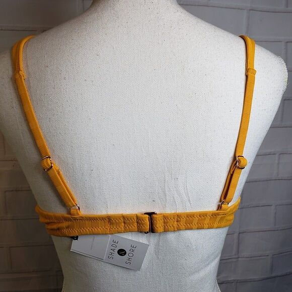 NEW Shade & Shore Mustard Yellow Twisted V Bikini Top womens 36B Swim - Picture 4 of 8